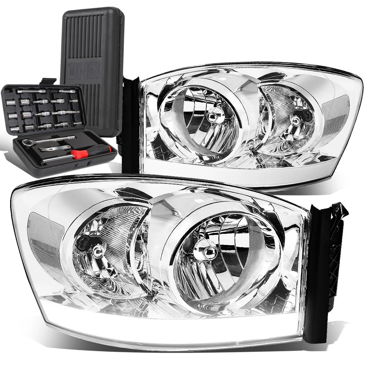LED DRL Chrome/Clear Turn Signal Headlight for Dodge Ram 1500 (2006–2009)
