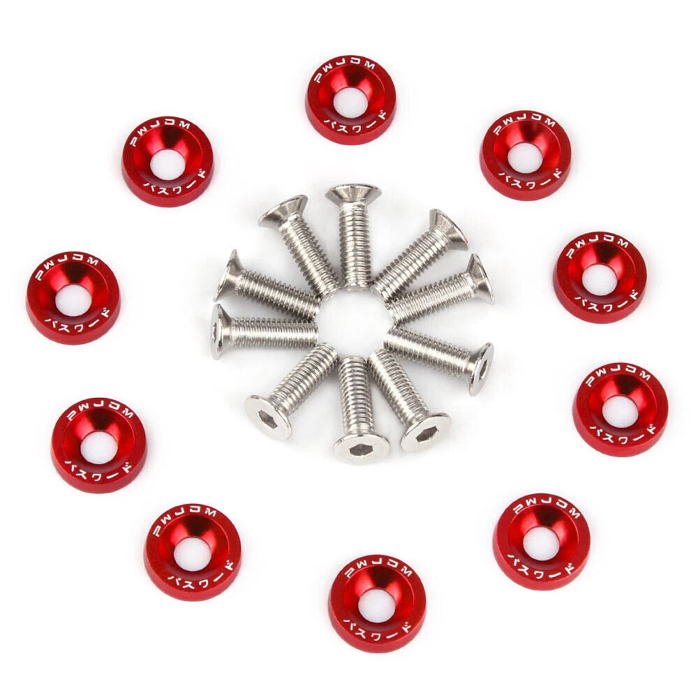 40PCS Red Billet Aluminum Fender Bumper Washer Bolt Kit for JDM Vehicles