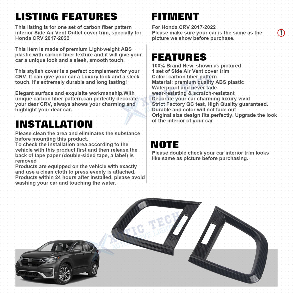 Carbon Fiber Pattern Side AC Vent Outlet Cover Trim for Honda CR-V (2017-2022)