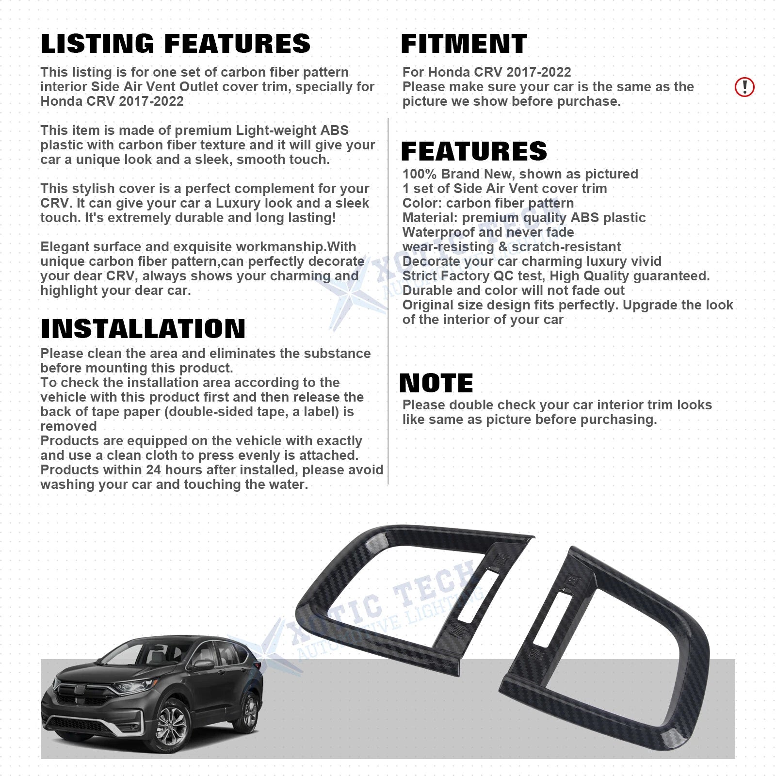 Carbon Fiber Pattern Side AC Vent Outlet Cover Trim for Honda CR-V (2017-2022)
