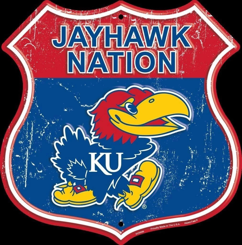 12" Embossed Metal Sign for Kansas Jayhawk Nation (Man Cave)