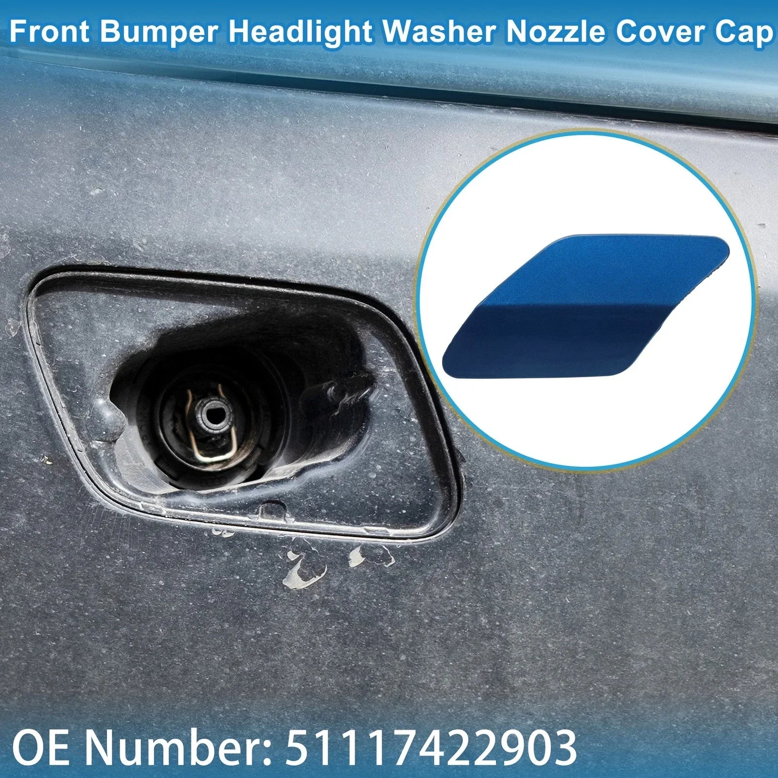Front Left Washer Nozzle Cover Cap for BMW X6 (2015-2019) Blue 1 Pc
