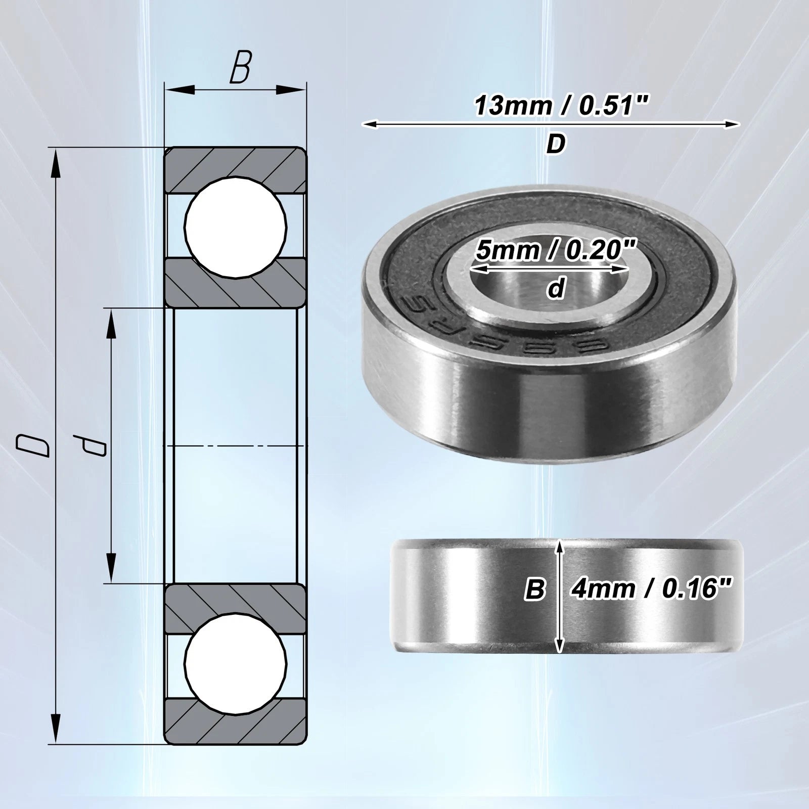 10X 695-2RS Deep Groove Ball Bearings for Auto (5x13x4mm)