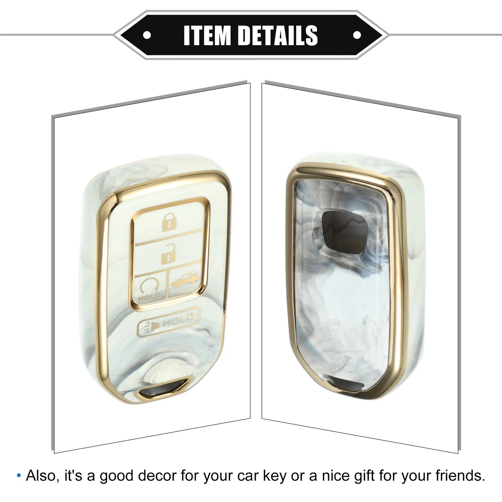 Key Fob Cover for Honda Accord (2018–2023) 5 Button TPU Gray Porcelain Pattern