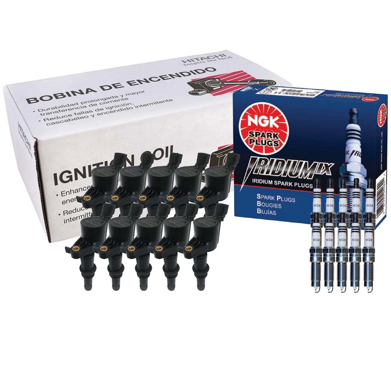 Set of 10 Ignition Coils & NGK Iridium IX Spark Plugs for Ford 6.8 (2000–2023)