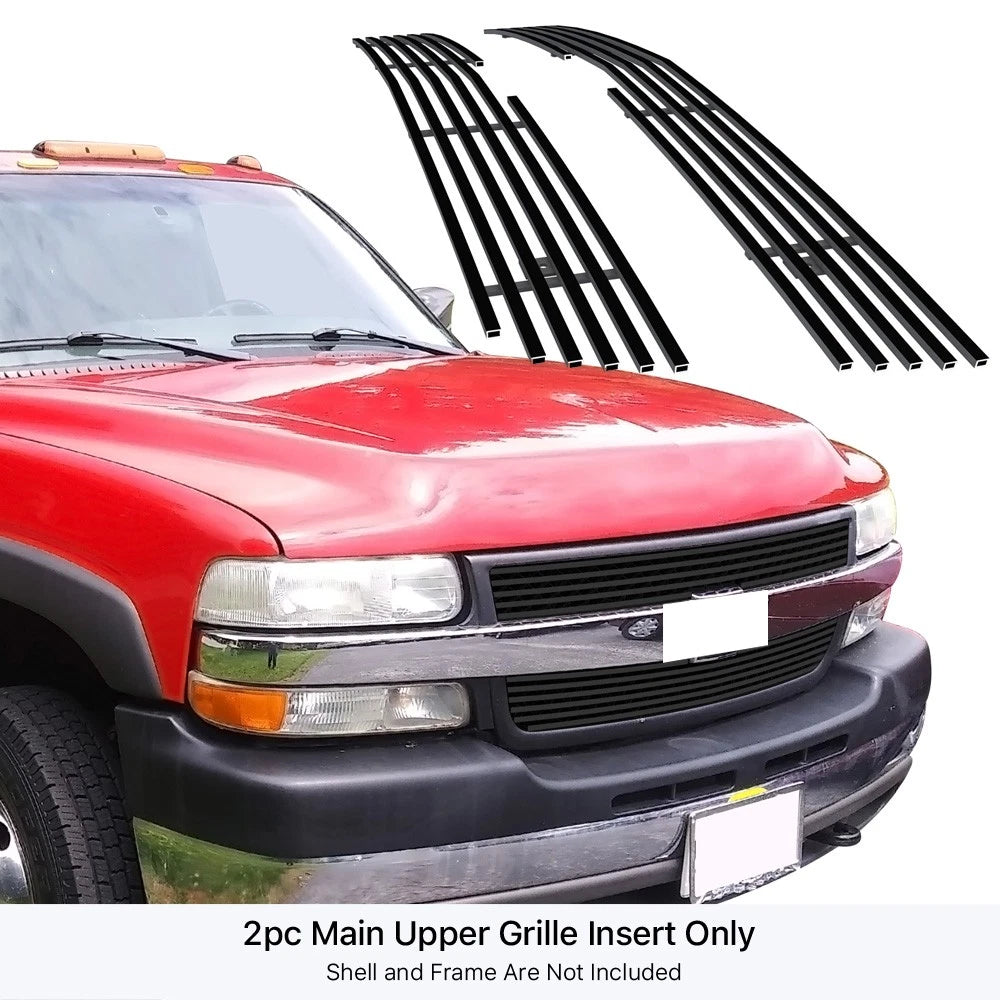 Upper Stainless Black Billet Grill Insert for Chevy Silverado 2500/3500 (2001-2002)