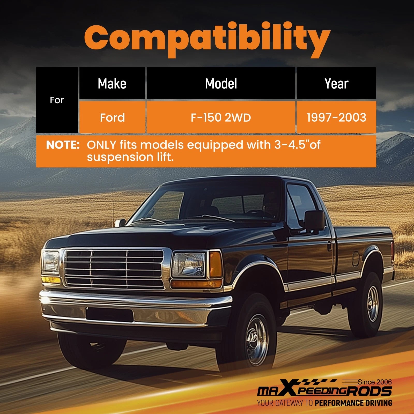 2X Front Lift Shocks for Ford F-150 (1997–2003) 2WD 3-4.5" Suspension Kit