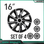 Set of 4 Wheel Hub Caps for Universal Vehicles (16", Black & Silver)