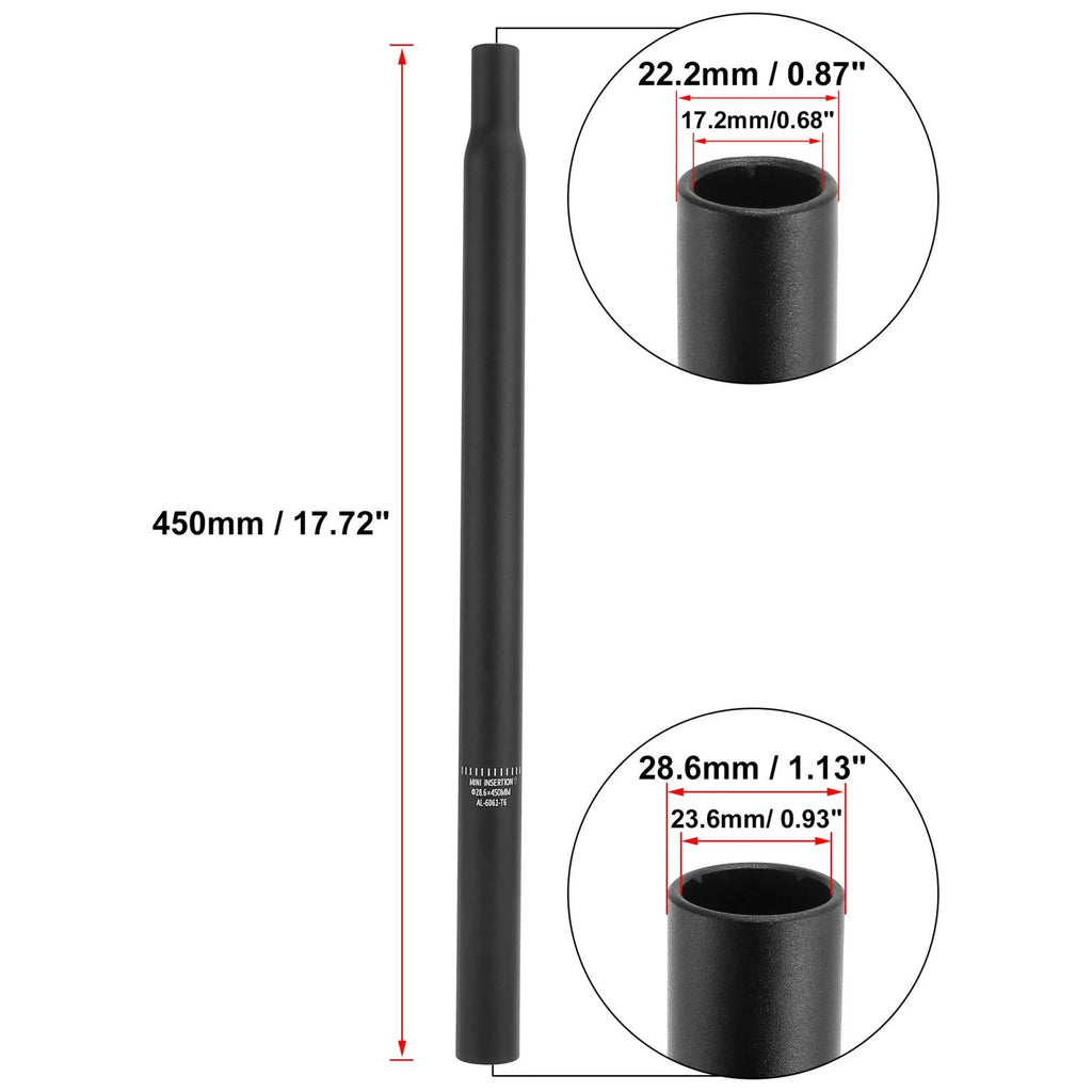 Bicycle Seat Post 28.6x450mm Aluminum Alloy Black for Universal Fit