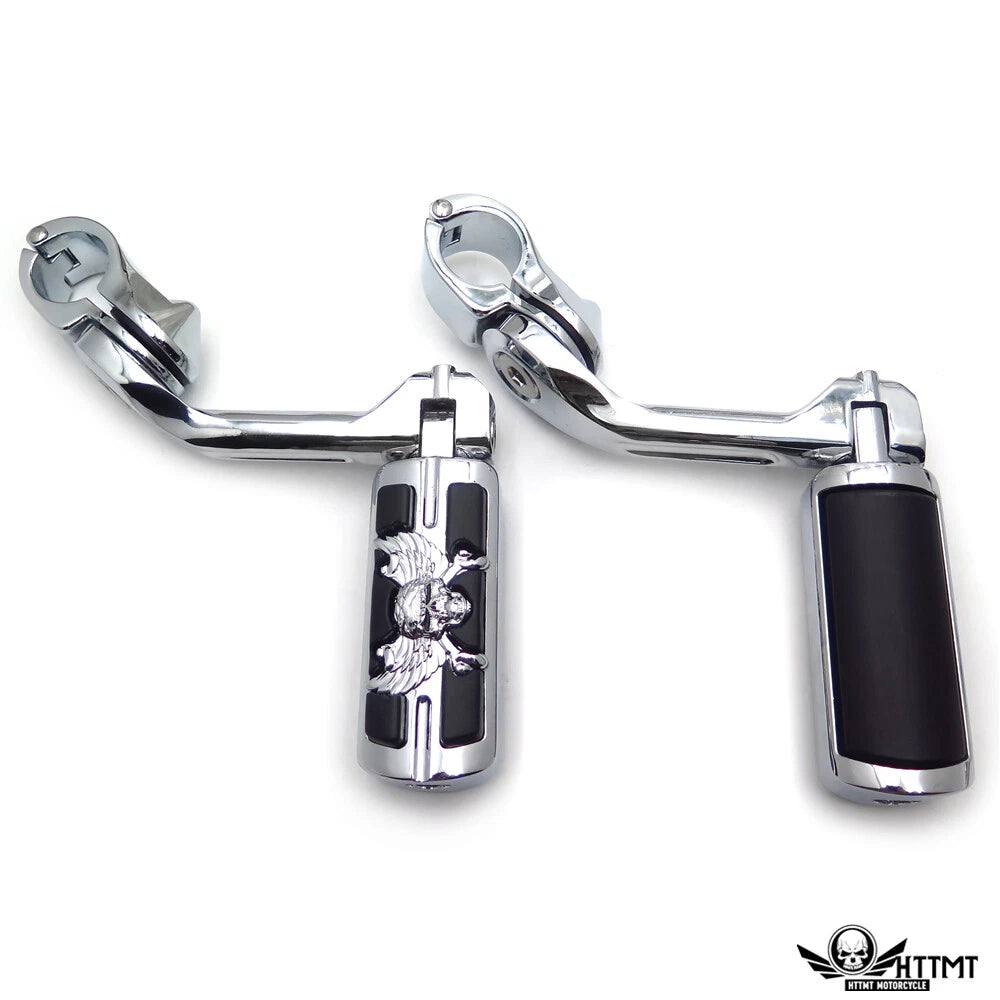 Chrome Foot Peg Kit for Harley Fat Boy (1990–2023) - 5" Pirate Skull
