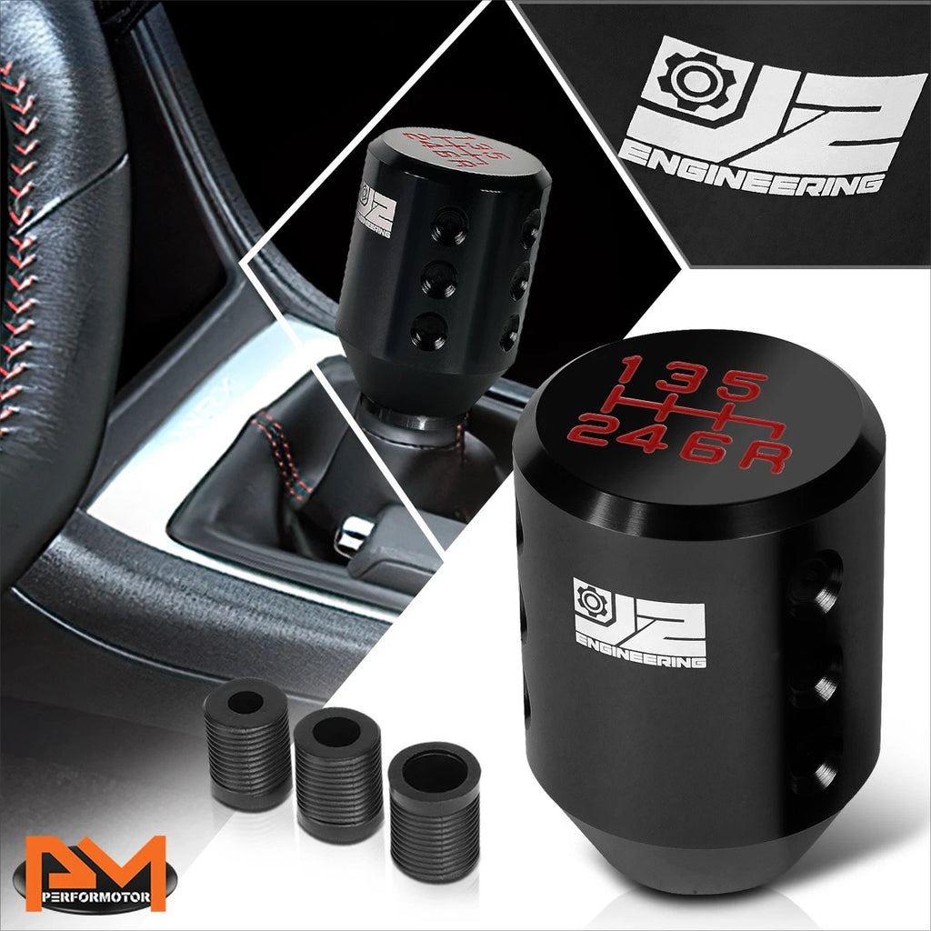 6-Speed Manual Shift Knob for J2 (Aluminum, Black, Includes Adapters)
