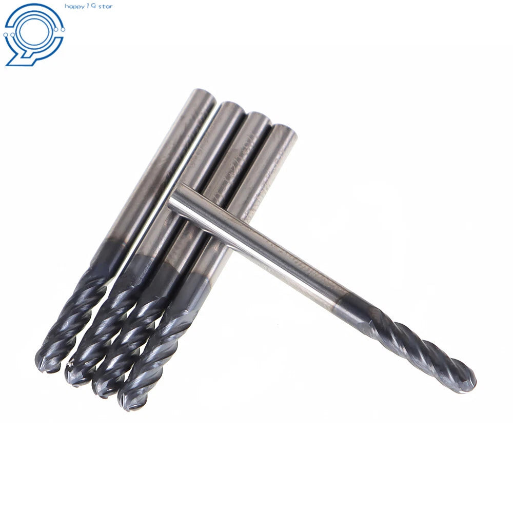 Set of 5 Ball Nose Carbide End Mills for Various Applications (1/8")