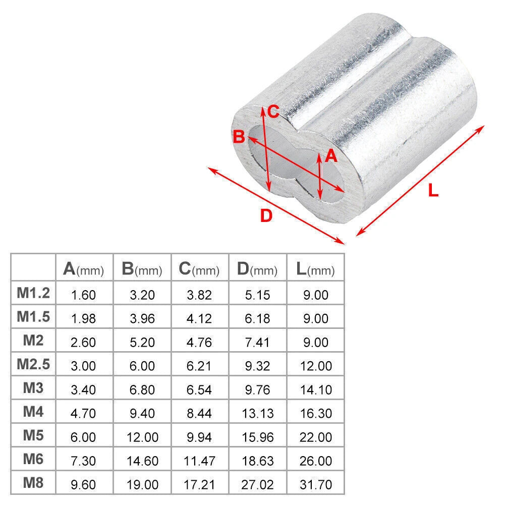 180 Pcs Ferrule Crimping Loop Sleeve Assortment Kit for Wire Rope Cable