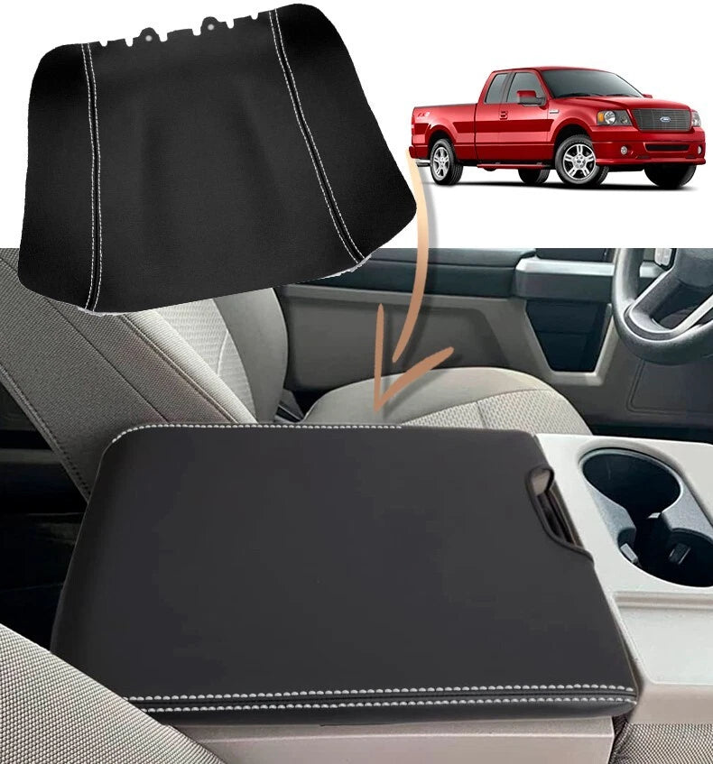 Leather Console Lid Jump Seat Cover for Ford F150 (2004–2008) White Stitch