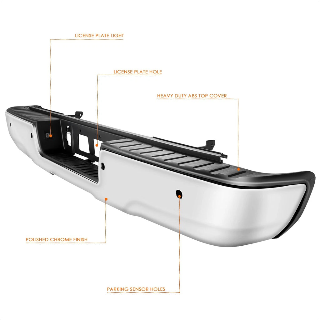 Rear Step Bumper for Silverado Sierra 1500 (2014–2019) w/ Parking Sensor Holes Chrome