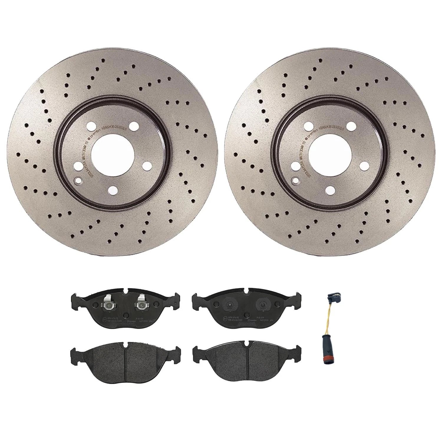 Brembo Front Brake Kit with Low-Met Pads & Drilled Disc Rotors for Mercedes W220 (1999–2006)