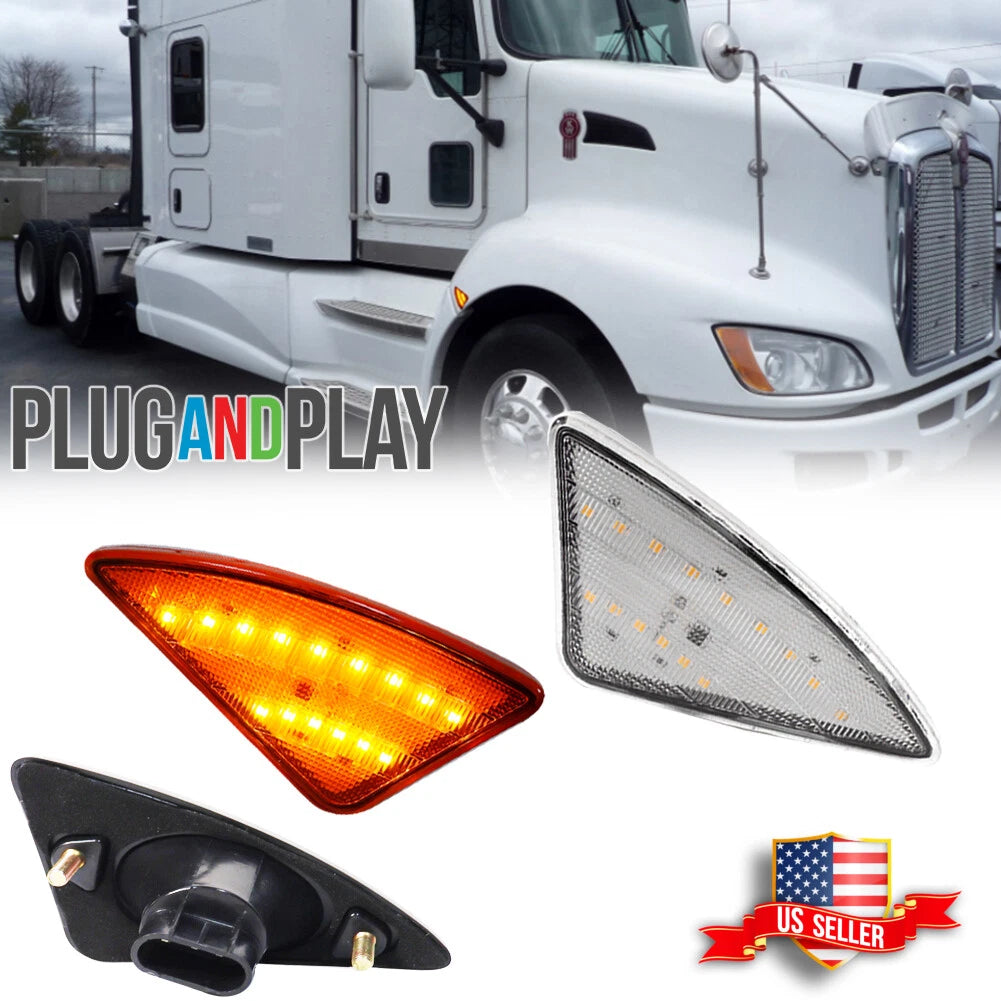 LED Front Cab Amber Side Marker Turn Signal Lights for Kenworth T660 (2004–2019)