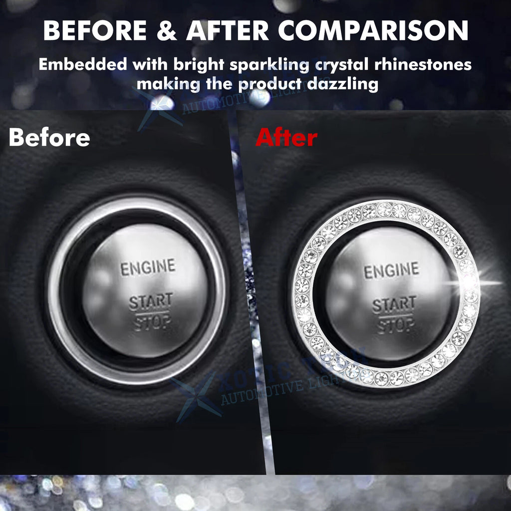 Crystal White Rhinestone Engine Start Stop Push Button Ring Cover for 2024-2024