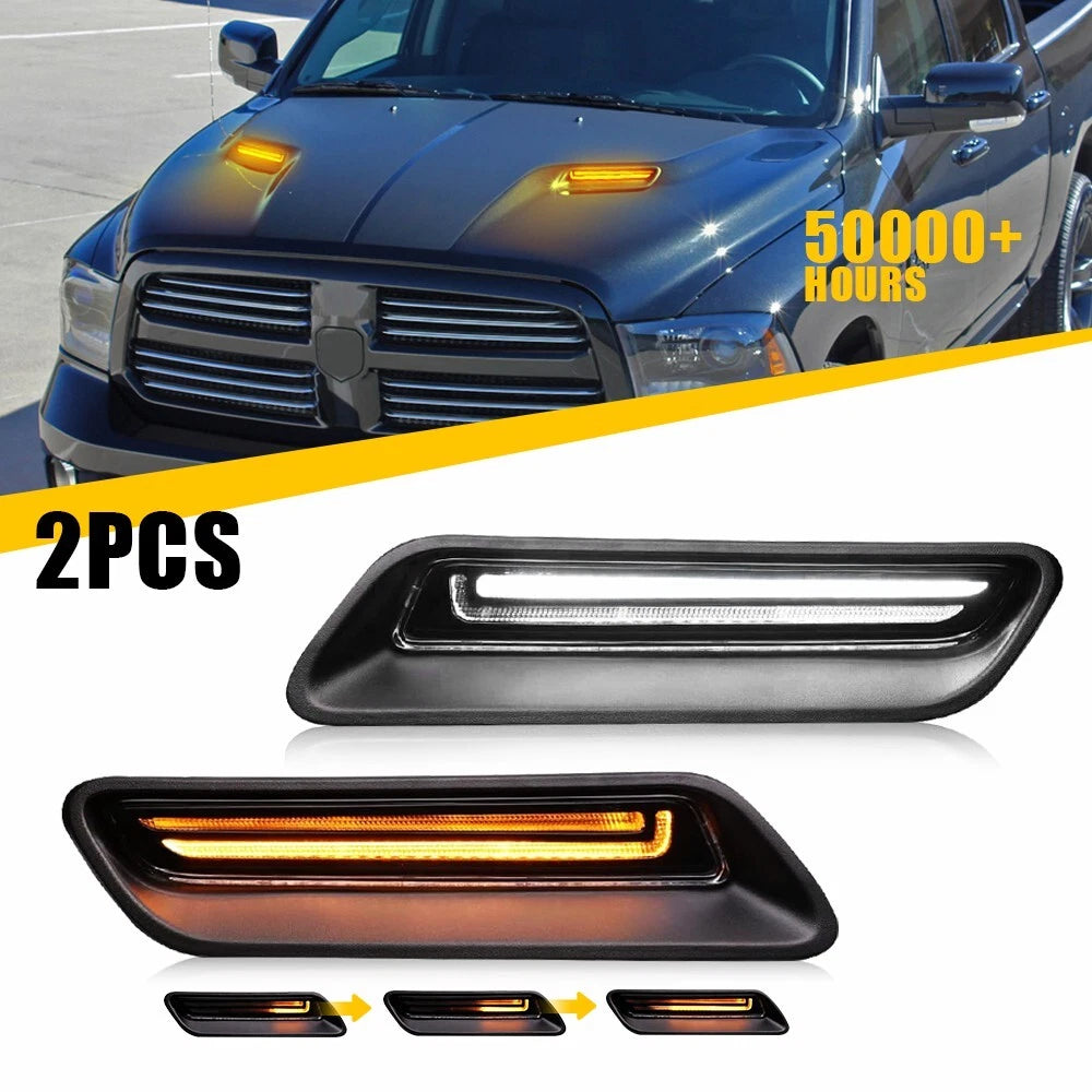 2X Sequential LED Hood Bezel Trim Driving Light for Dodge Ram 1500 Classic (2010–2022)