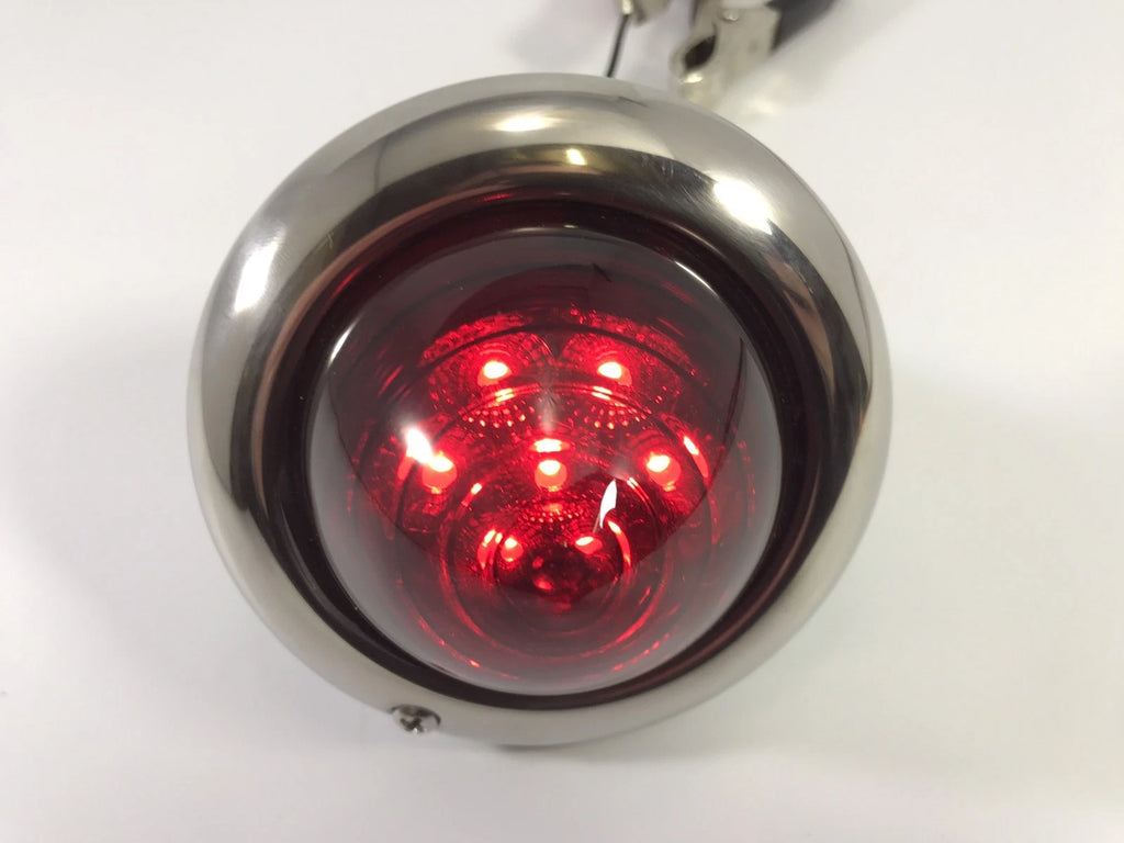 Universal Round LED Tail Light Lens Replacement with Stainless Bezel (—)
