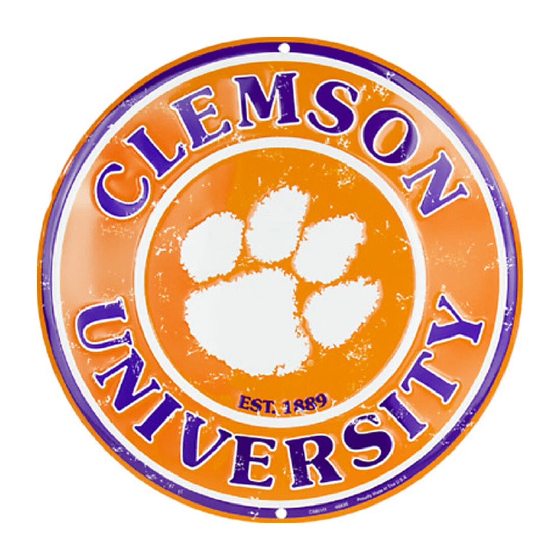 Clemson Tigers Embossed Metal Circle Sign 12"