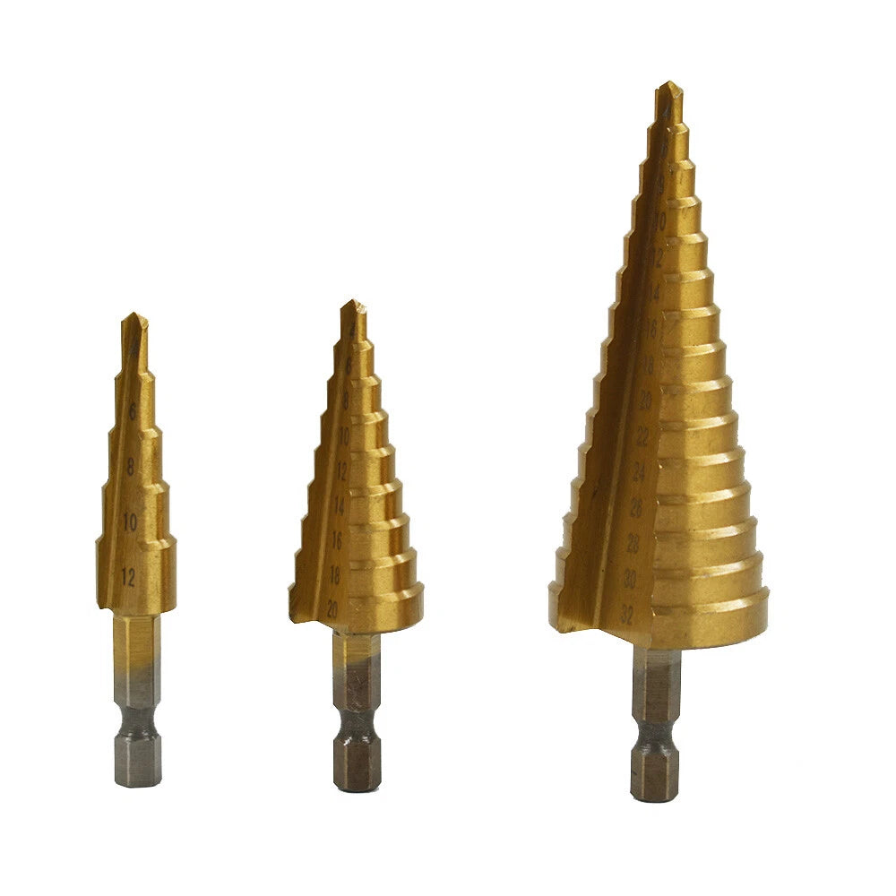 Set of 3 HSS Steel Step Cone Drill Bits for Automotive Use