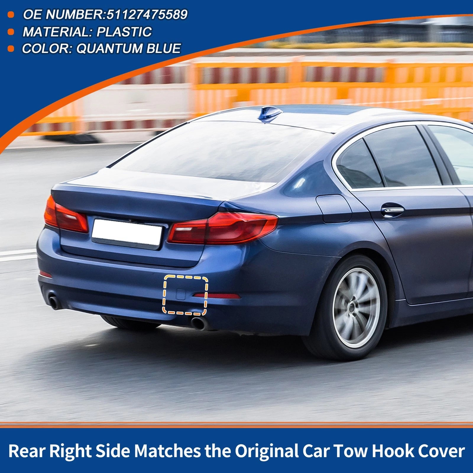 Rear Car Bumper Tow Hook Cover for BMW 530i 540i M5 (2017–2021) No. 51127475589 Quantum Blue