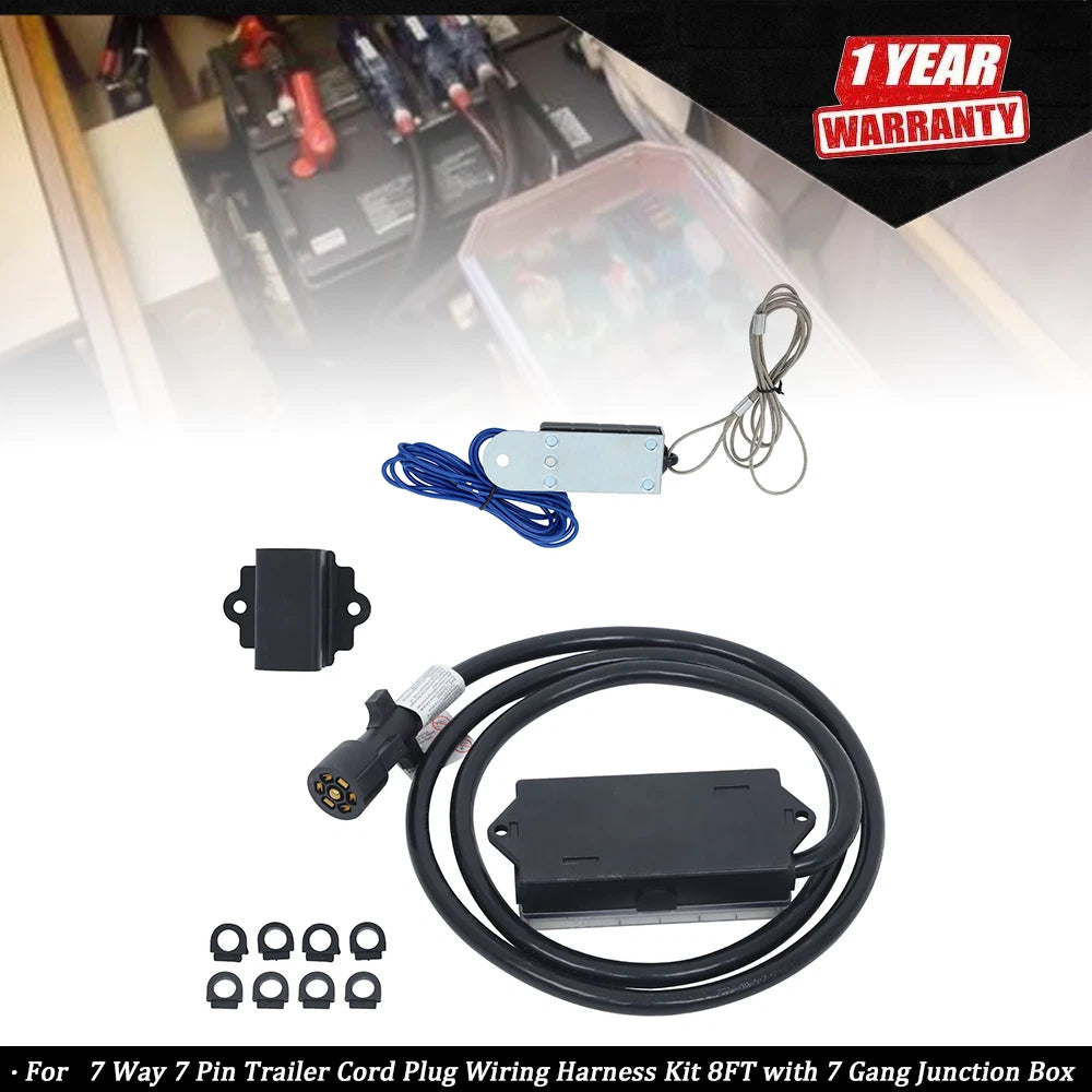 7 Way Trailer Cord Plug Wiring Harness Kit for Universal Use (8FT)
