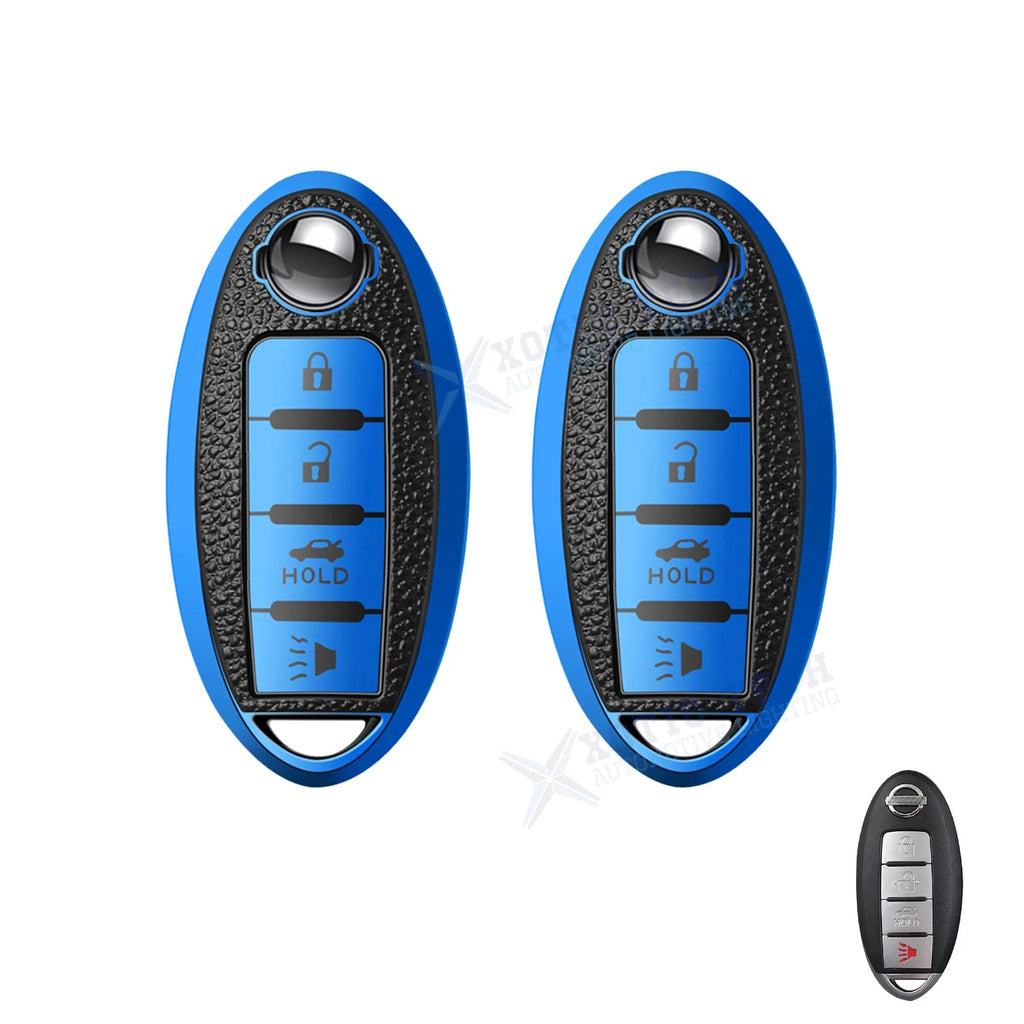 Blue TPU Leather Full Seal Keyless Remote Cover Protector for Nissan (2005–2007)