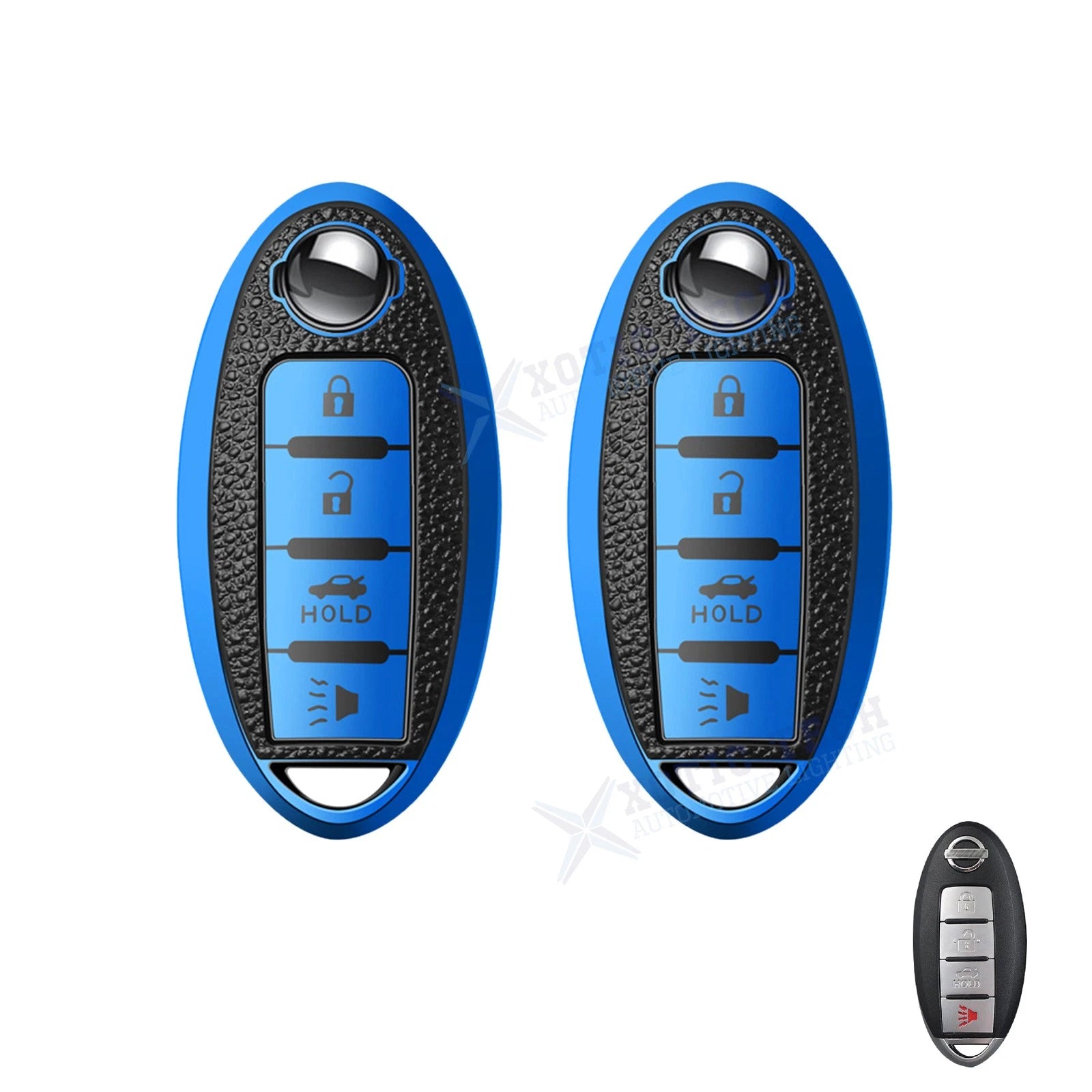 Blue TPU Leather Full Seal Keyless Remote Cover Protector for Nissan (2005–2007)