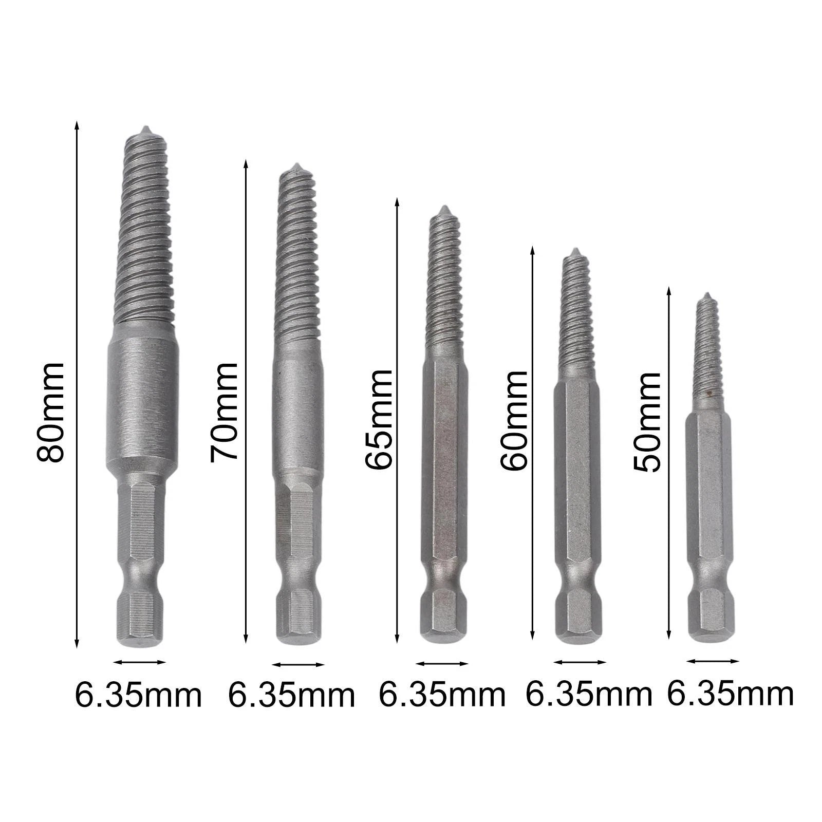 5 Pcs Hex Screw Extractors Drill Bit 1/4 Inch Broken Bolt Remover
