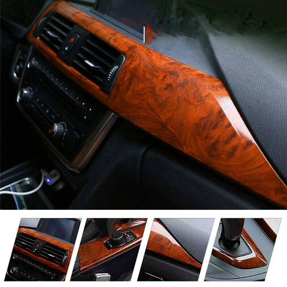 Wood Grain Textured Glossy Vinyl Wrap for Car Interior (Universal Fit)