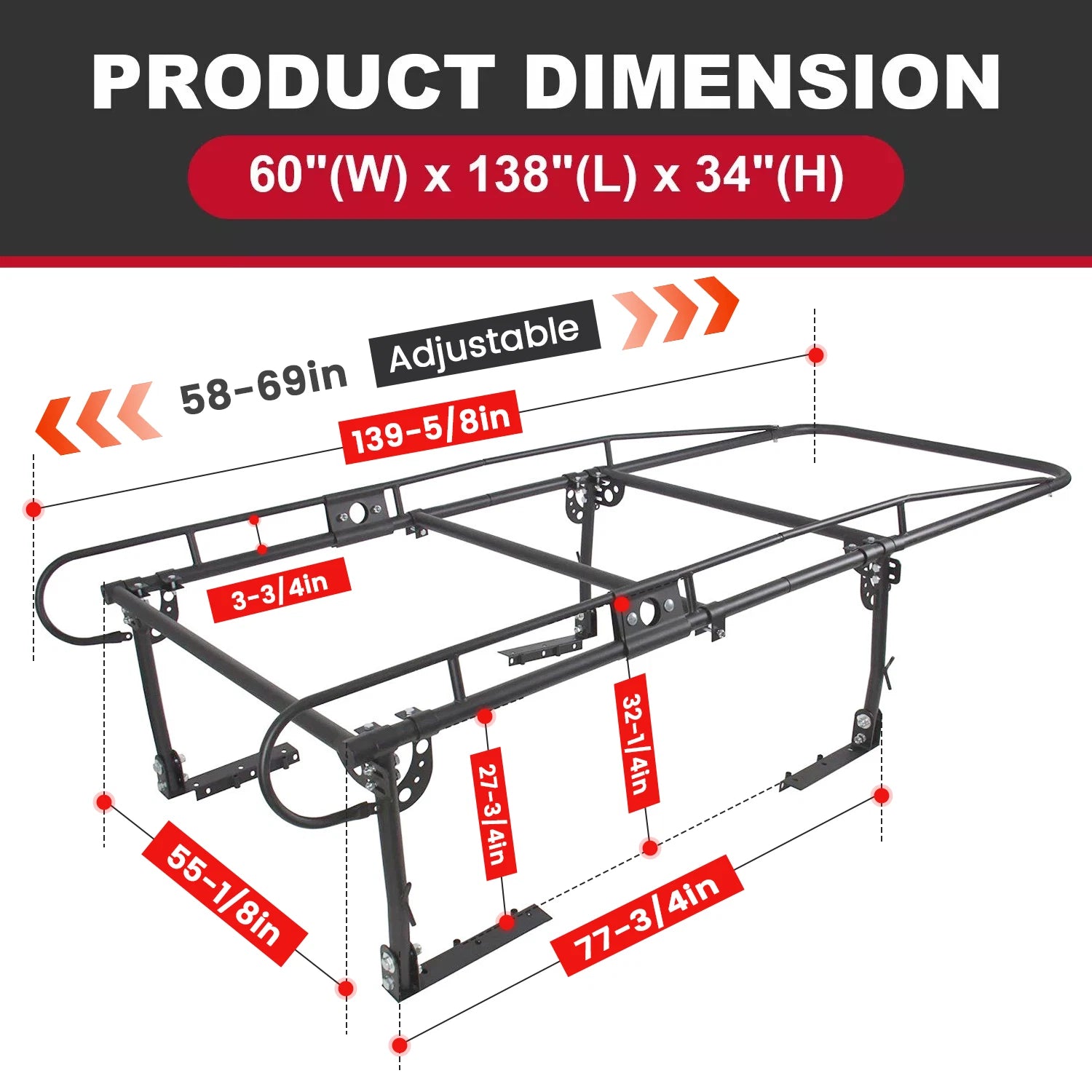 Truck Bed Rack for Pickup (1000 lbs Capacity)