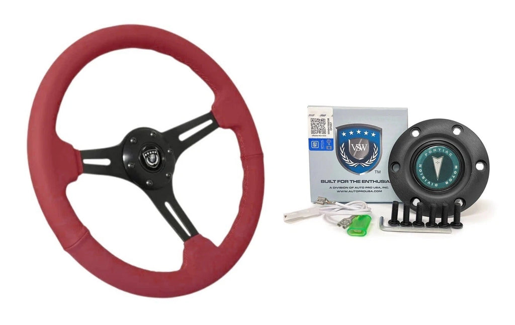 Steering Wheel Cover 6 Hole Slotted Black Leather for Pontiac (1970–1981)