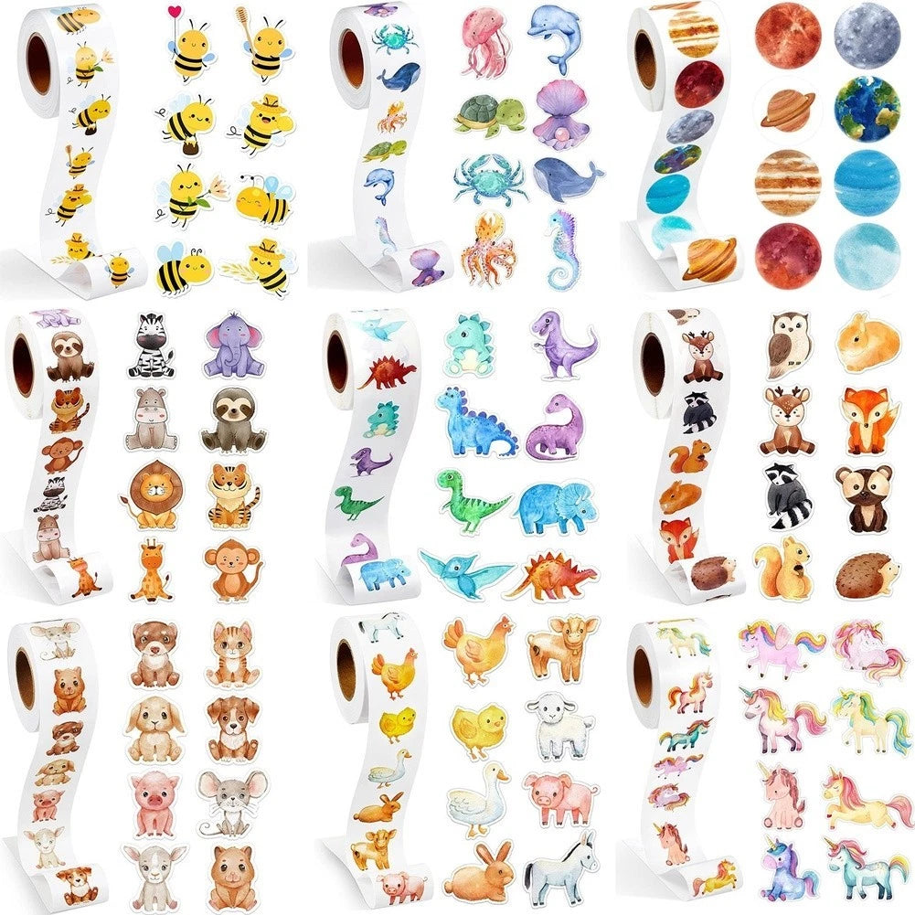 500 Dinosaur Sea Animal Stickers Roll for Crafts and Labeling
