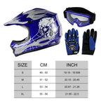 DOT Youth Blue Skull Helmet Goggles Gloves Set for Dirt Bike ATV (S/M/L/XL)