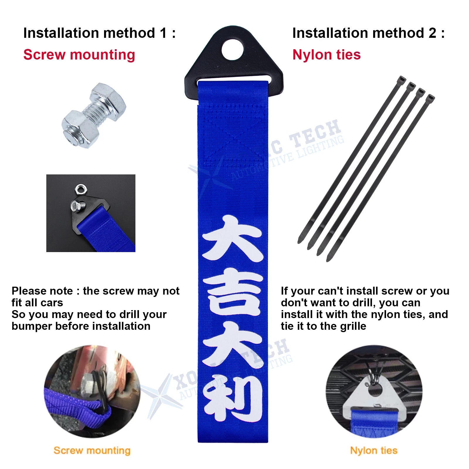 Sporty Blue Front Bumper Towing Belt for Dodge (2-Pack) (2015-2022)