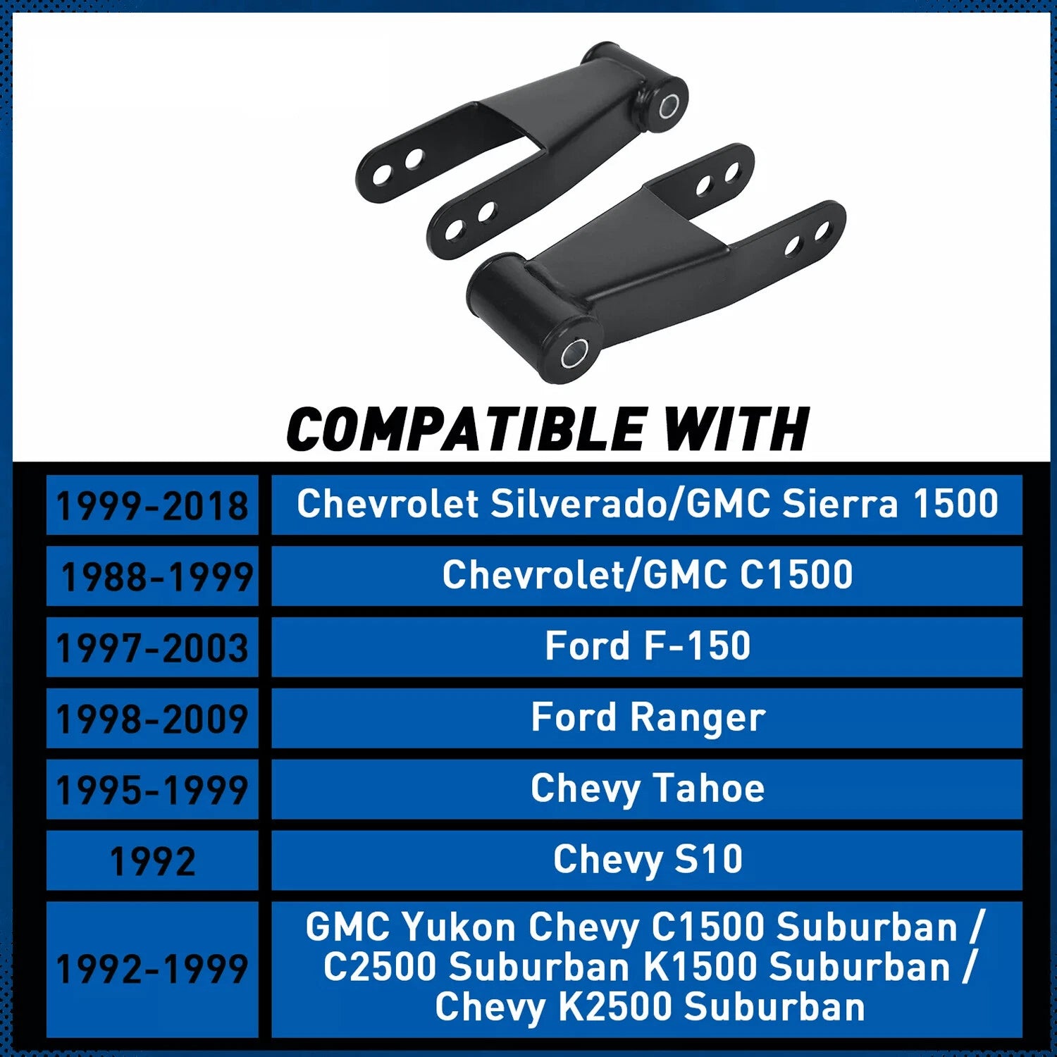 2" Rear Drop Shackles for Chevy Silverado GMC Sierra 1500 (1988-2018)