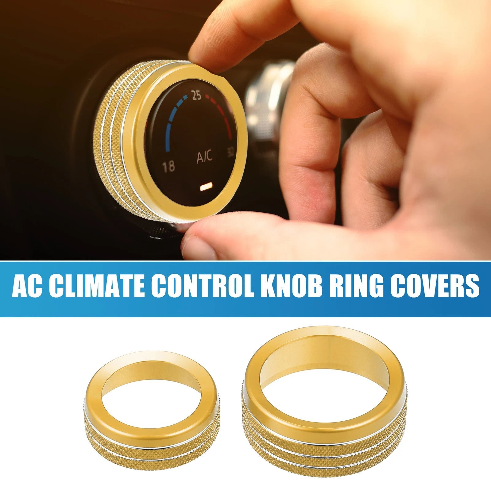 Set of 3 AC Radio Switch Knob Cover Decals for Dodge Durango (2014–2020) Gold Tone