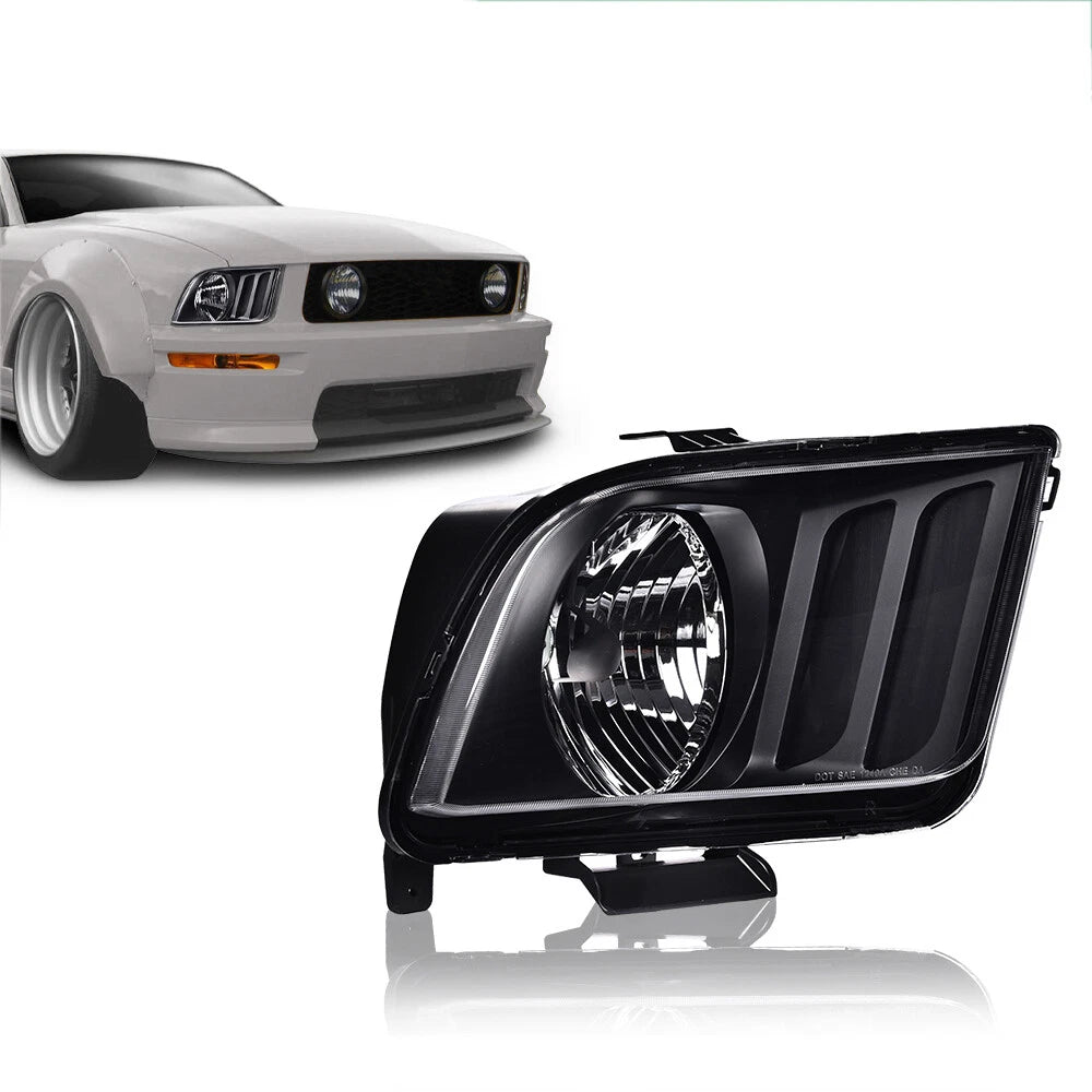 Right Passenger Side Headlight Assembly for Ford Mustang (2005–2009) Black
