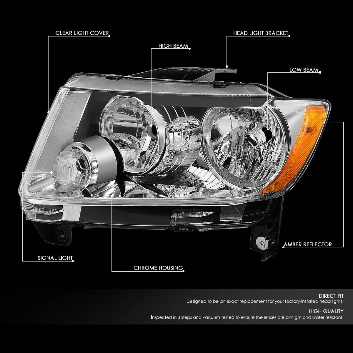 Pair Chrome Housing Amber Side Headlights for Jeep Grand Cherokee WK2 (2011–2013)