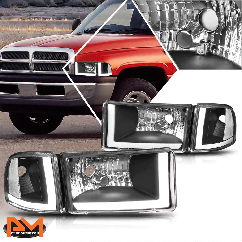 Dual L-Bar LED DRL Headlight for Dodge Ram (1994–2002) - Black Housing