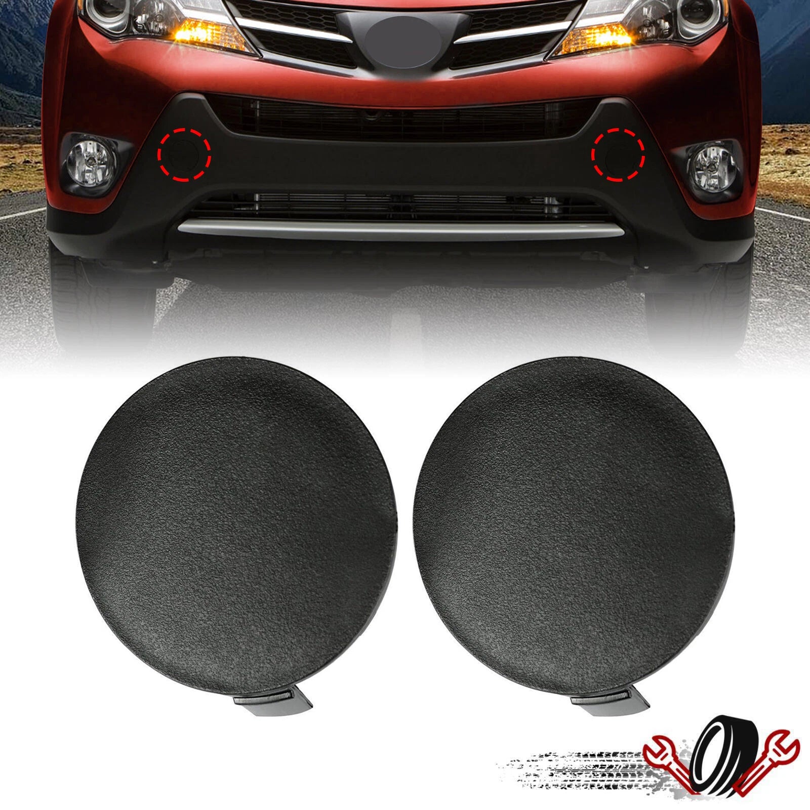 2X Front Bumper Tow Hook Cover Caps for Toyota RAV4 (2013–2015)