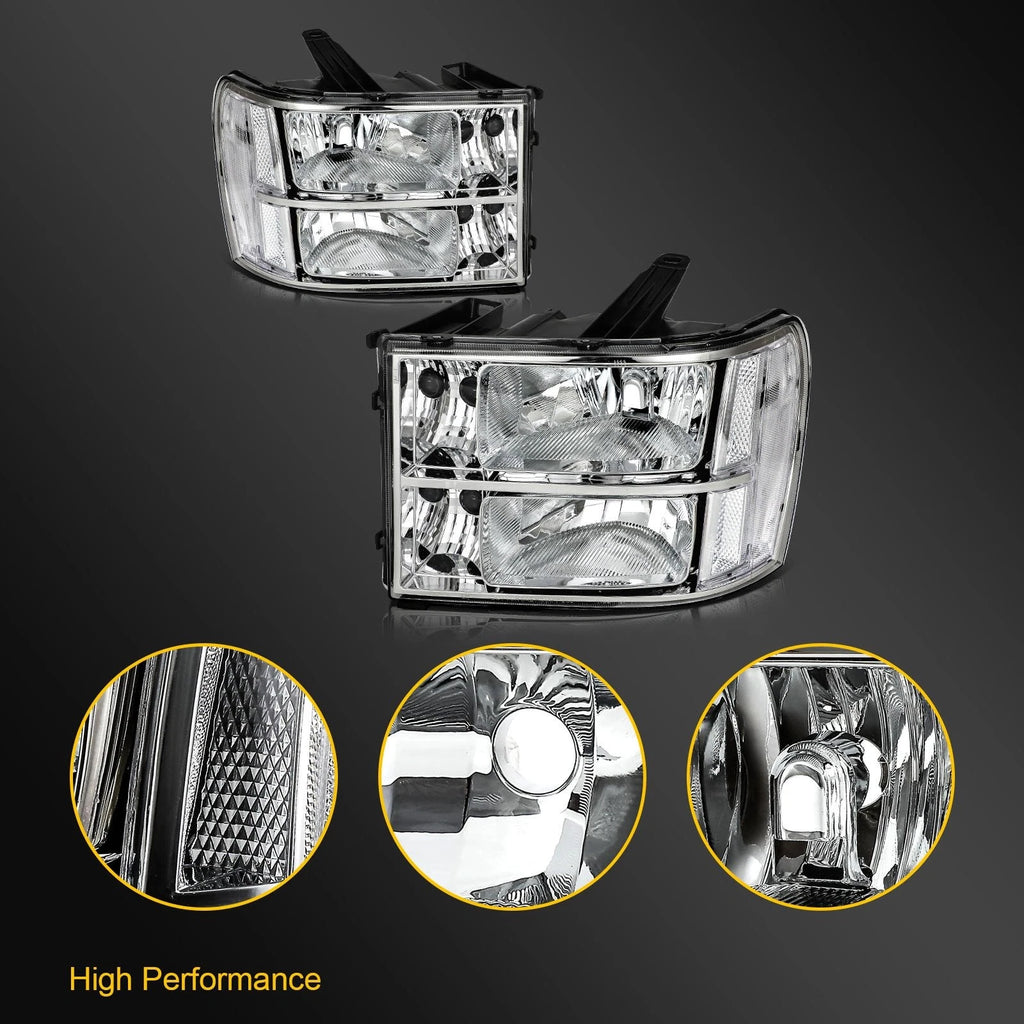Set of 2 Chrome Headlight Assemblies for GMC Sierra 1500 2500HD 3500HD