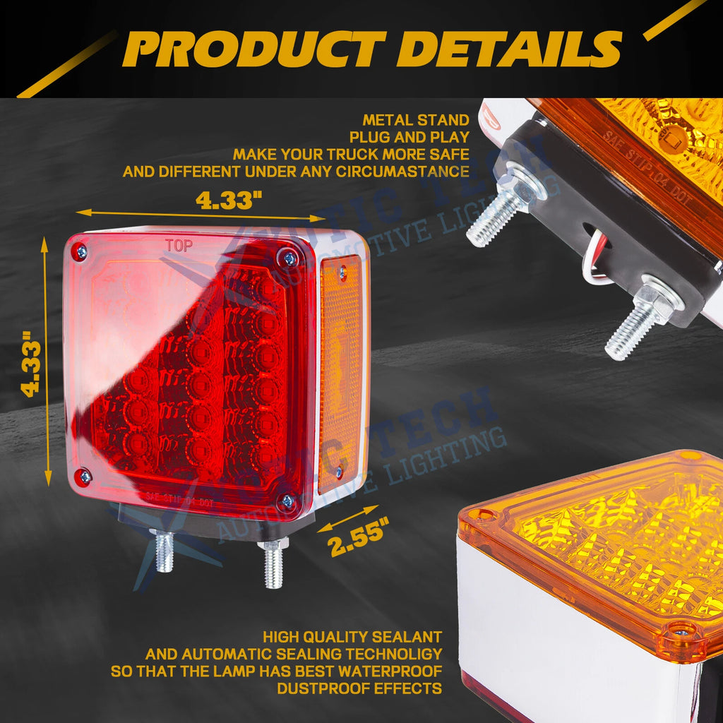 2pc Amber Red 39 LED Double Face Stud Mount Fender Stop Turn Tail Light for 2020-2024