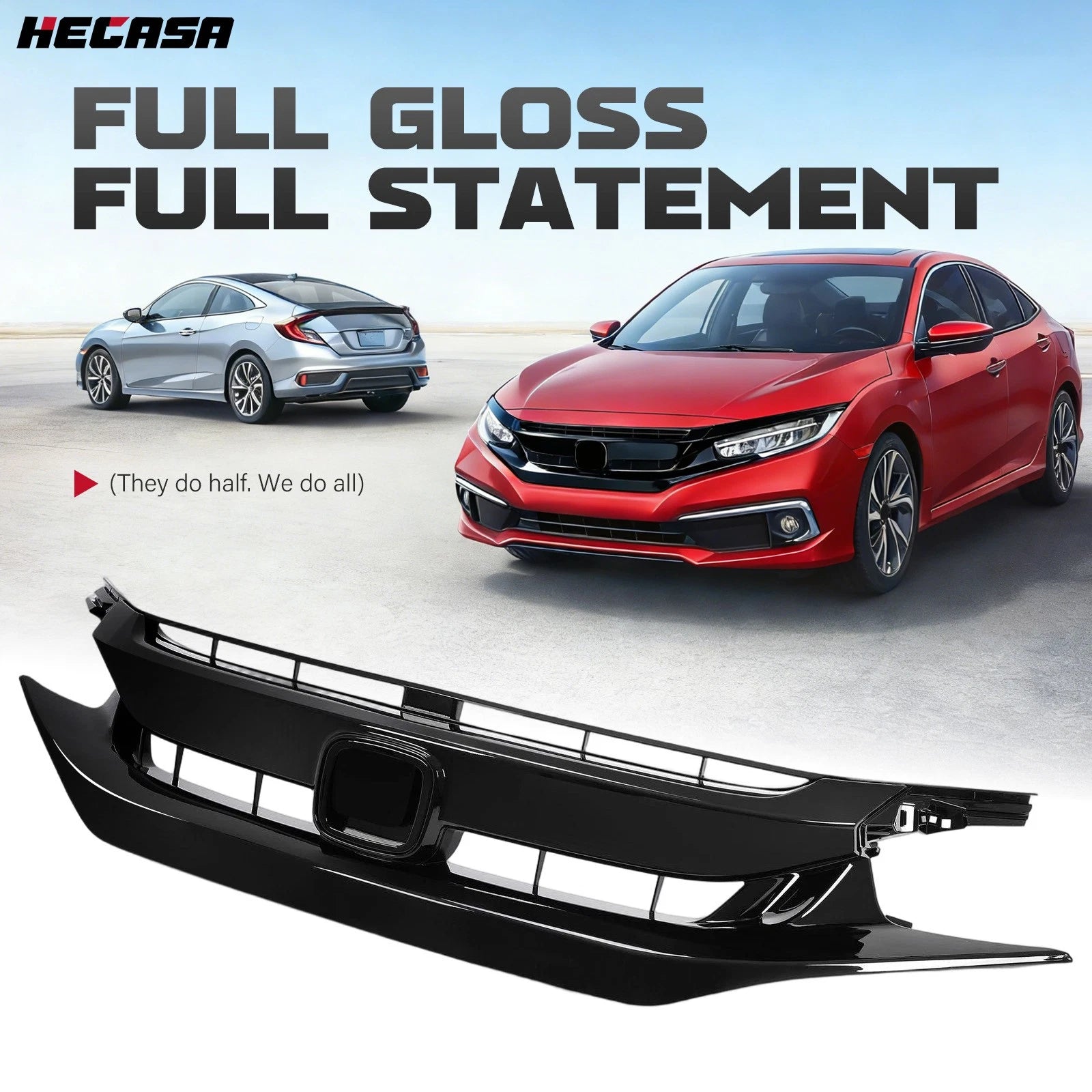 Front Hood Mesh Grille for Honda Civic Sedan Coupe (2019–2021) Glossy Black