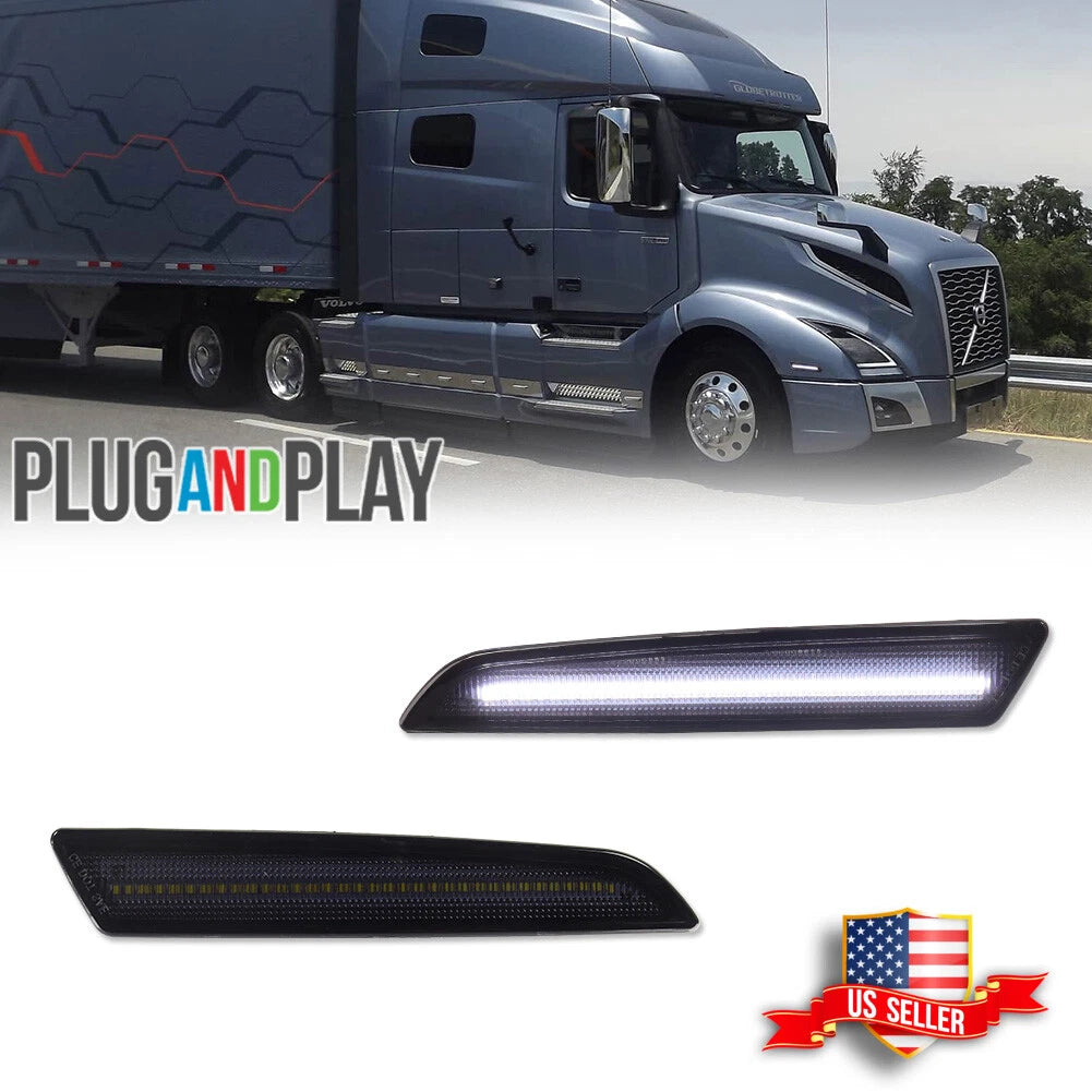 2X Smoke White LED Front Bumper Side Marker Lights for Volvo VNL VNR VNX (2018–2023)