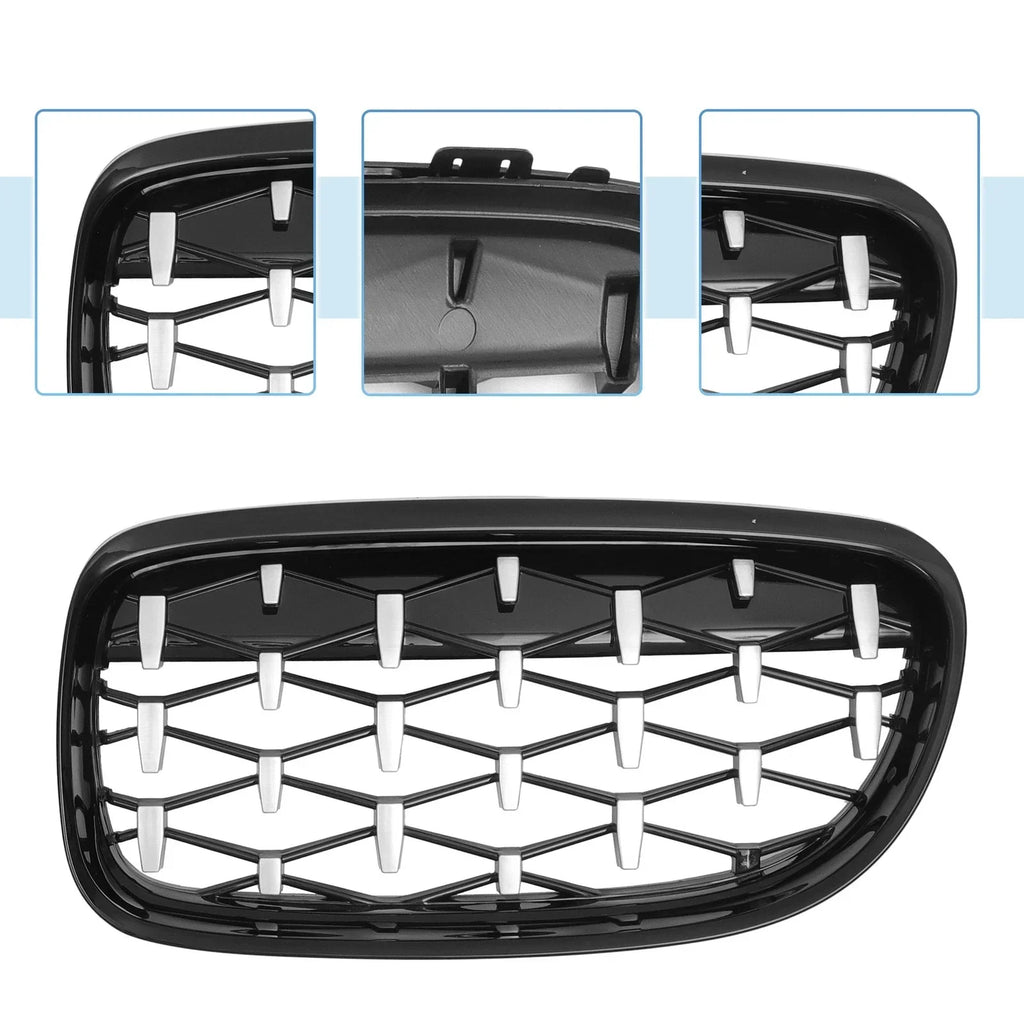 Front Hood Bumper Grille for BMW 335d 328i 335i xDrive Silver Tone Pair