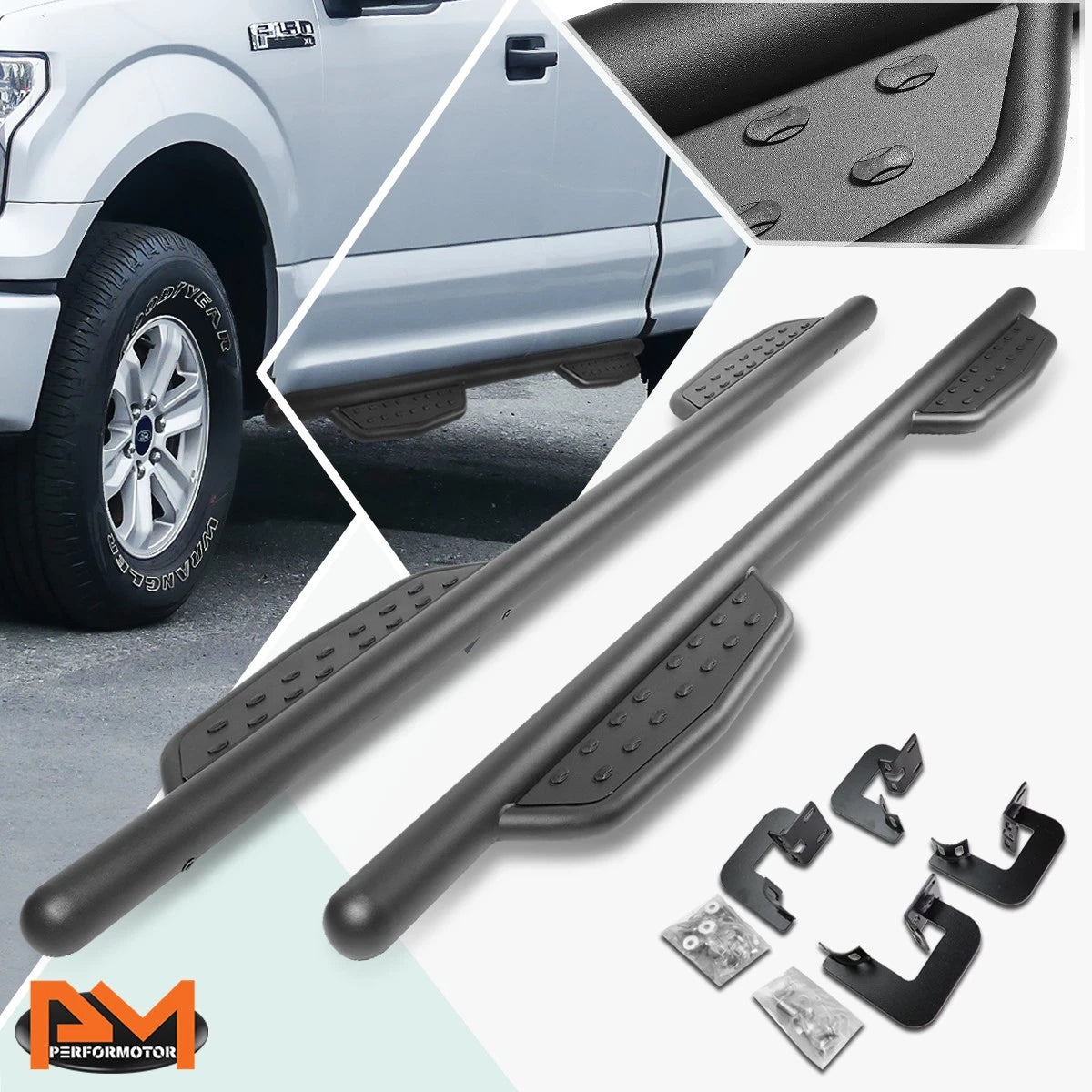 Set of 2 Side Step Nerf Bars for Ford F150 Extended Cab (2015–2020) Matte Black