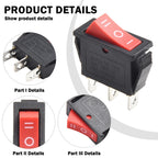 Rocker Switch for Car Joystick (DPDT, Red, 15A 250V, 20A 125V)